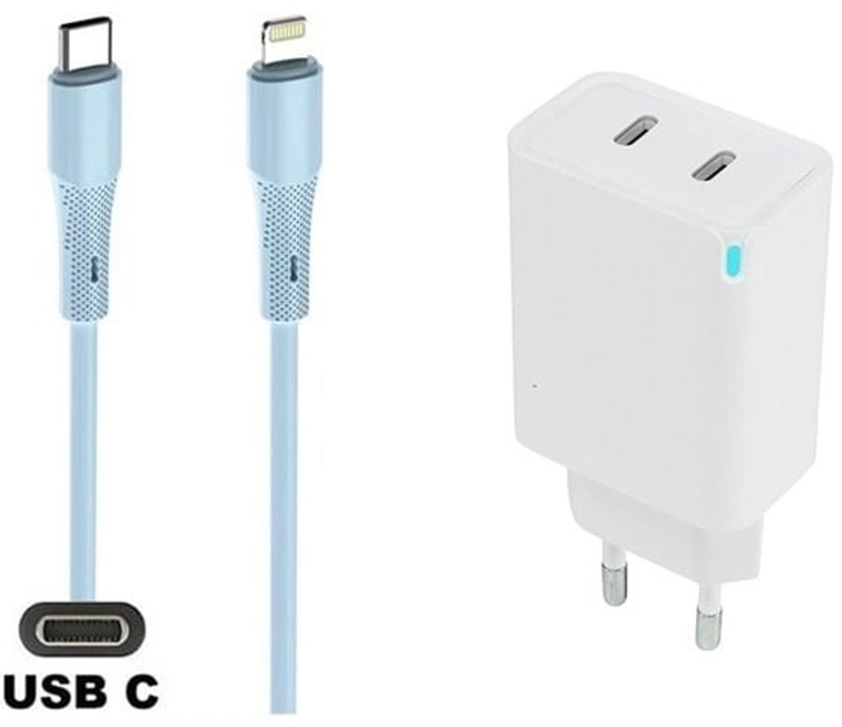 OneOne 45W super snellader met 2 poorten USB C - USB C en screenprotector van glas voor iPhone 12 Pro + 1,0m USB C naar Lightning kabel. PD PPS lader. Universele oplader adapter. Glazen screenprotector past op Apple iPhone 12 Pro