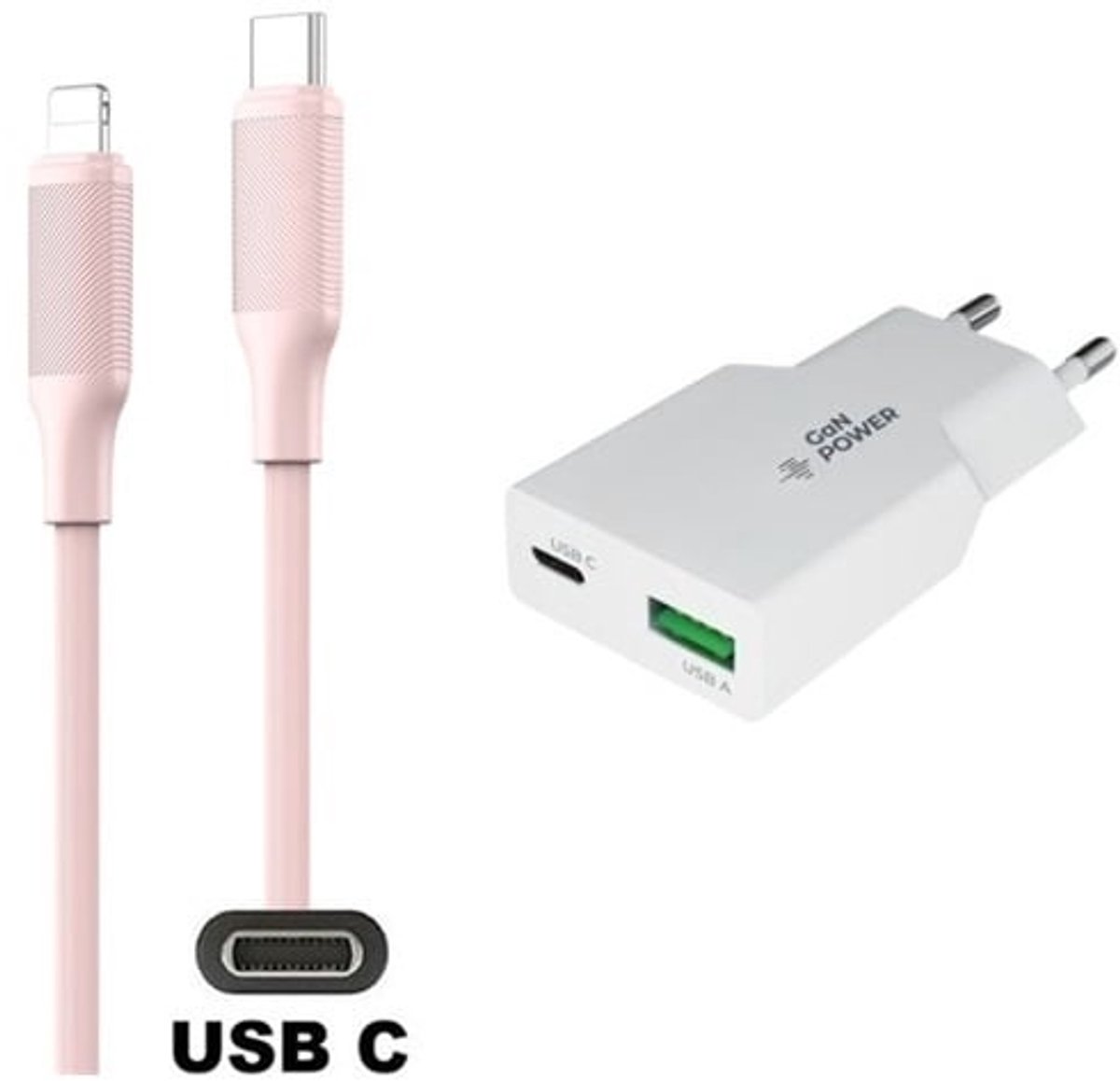 25W super snellader met 2 poorten en screenprotector + 1,0m USB C naar Lightning kabel. Universele PD PPS lader. GaN oplader adapter. Glazen screenprotector past op Apple iPhone 13 Pro Max & iPhone 14 Plus