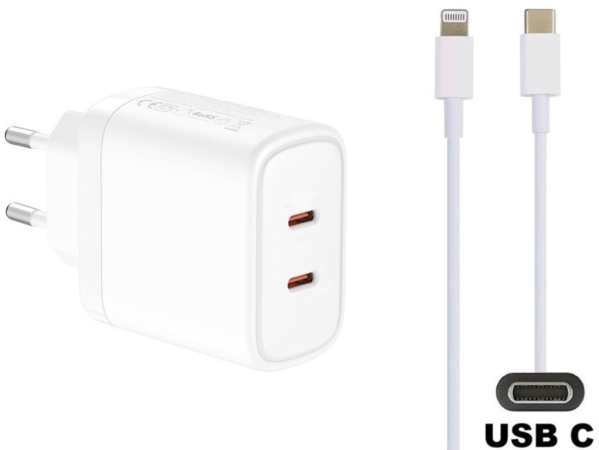 50W super snellader met 3 poorten en screenprotector. Oplader met sterke 0,95m USB C naar Lightning kabel. PPS GaN PD lader adapter. Glazen screenprotector past op Apple iPhone 13 Pro Max & iPhone 14 Plus