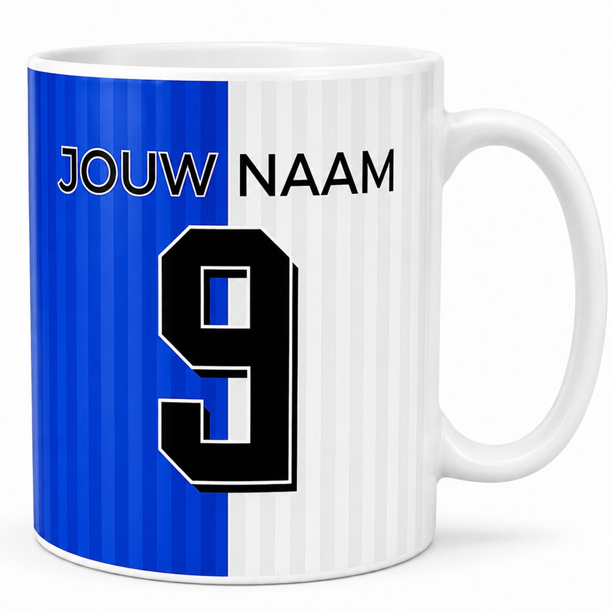 Voetbalmok Fan Collection – Kleur Blauw – Gepersonaliseerde Mok met Naam en Rugnummer – Voetbal Mok – 325 ml