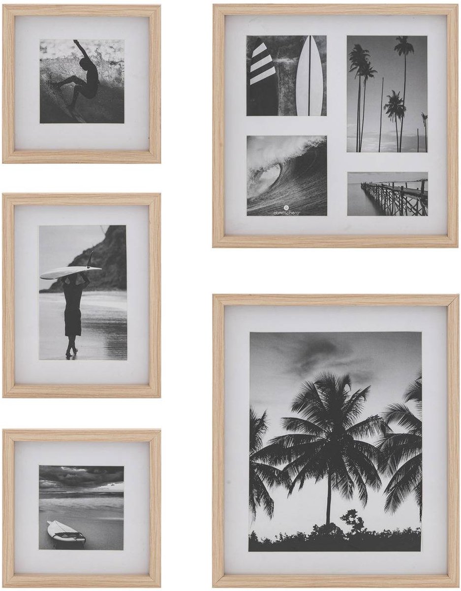 Atmosphera Fotokader/Fotolijst Erin - Set van 5 stuks - Naturel Marron