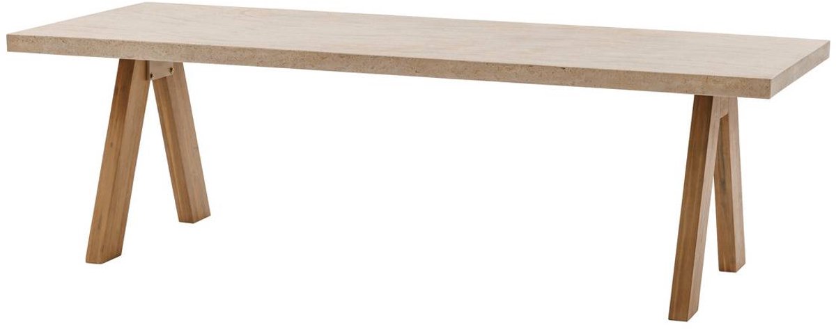 Tuintafel voor 8 personen van acaciahout met blad in travertin-look VENIZIA