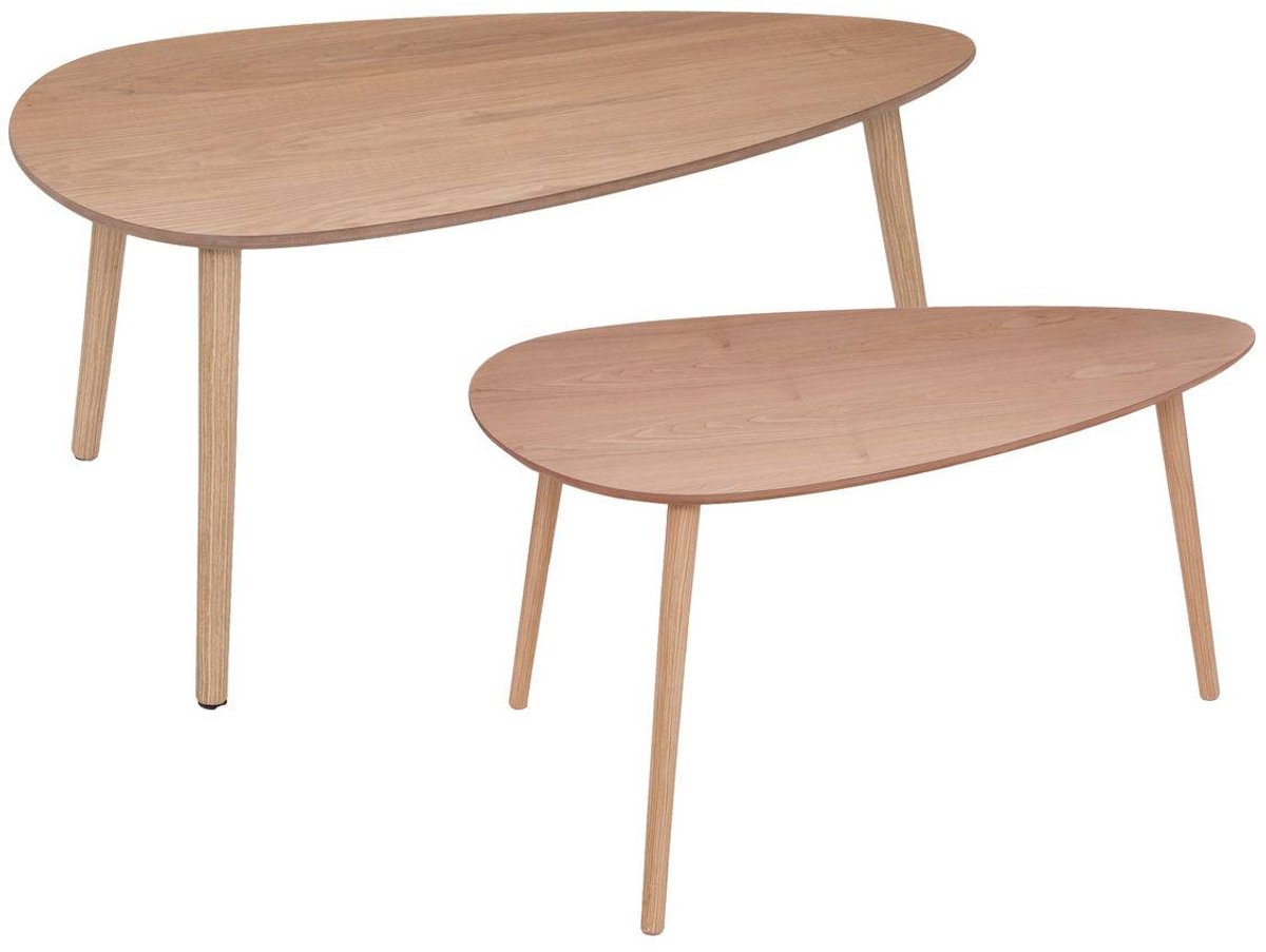 Set van 2 ovale in elkaar schuifbare salontafels met blad in houtlook MILEO