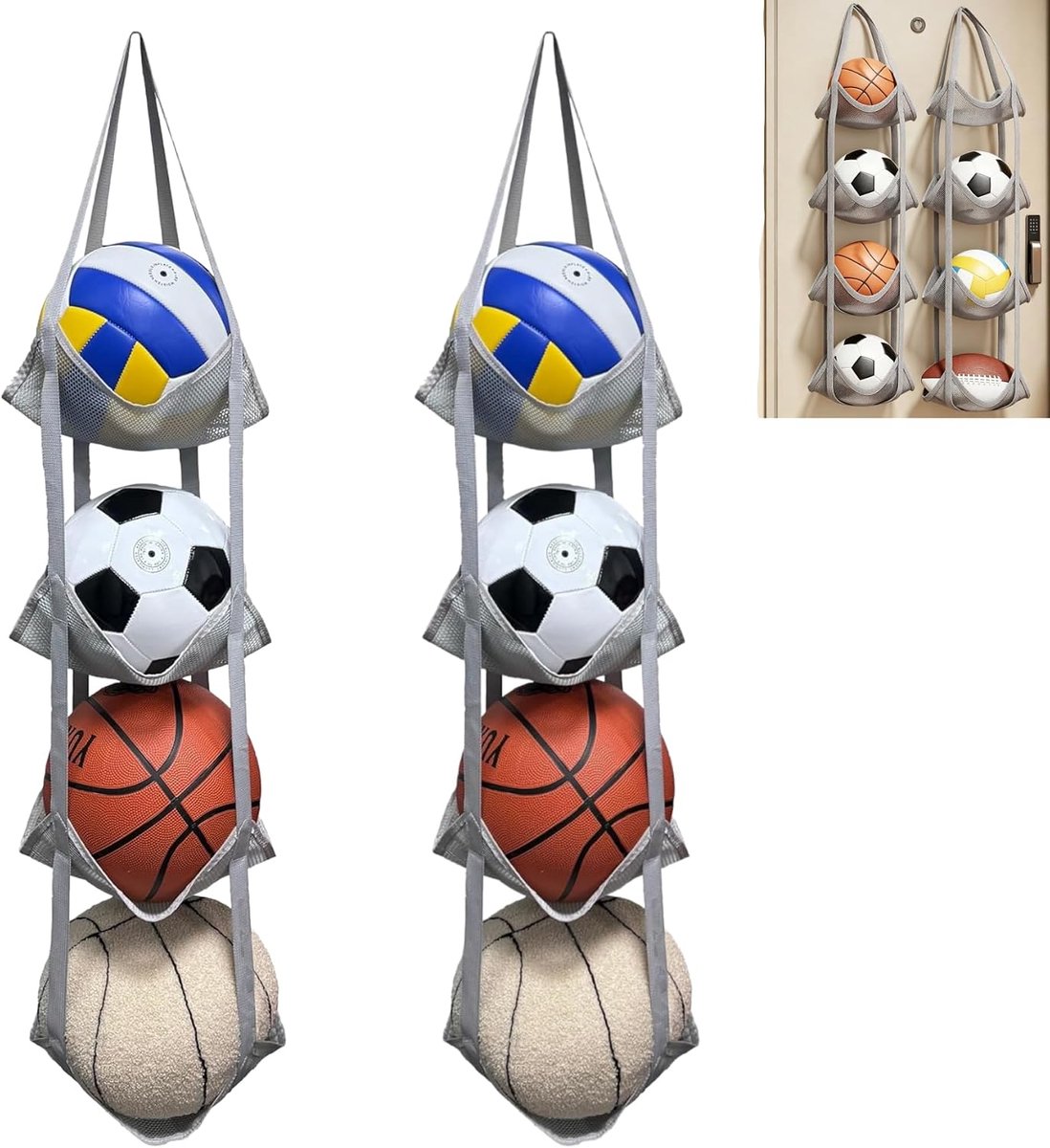 Ballennet Organizer – 2 Stuks 4-Laags Hangende Ballenopberger – Ruimtebesparende Mesh Opbergtas voor Ballen en Speelgoed