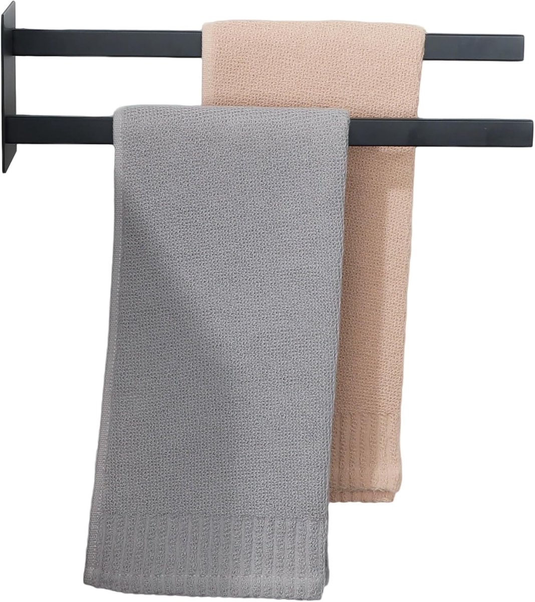SnelShoppen - Handdoekhouder Dubbel 304 RVS, Handdoekrek Wandbevestiging, Zwart, Badkamer Set, Handdoekhouder voor Badkamer, Modern Design, Duurzaam e