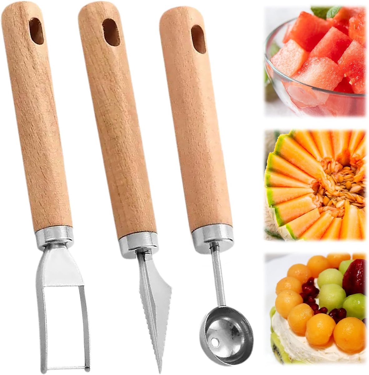 Watermeloen snijder set 3-delig - roestvrij staal - multifunctioneel - perfect voor fruit en salade - SnelShoppen