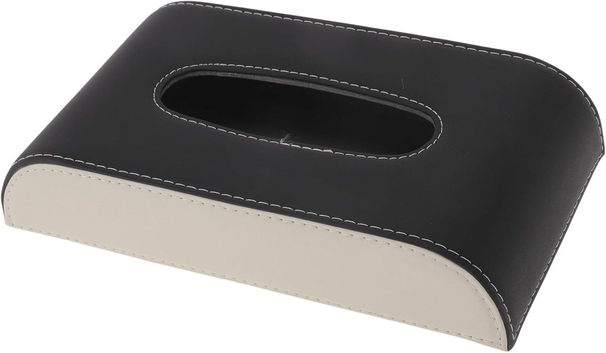 SnelShoppen - Auto Tissue Houder - Universale Weefselbox Organizer - PU Kunstleer - 9.25"x5.9" - Zwart Beige - Vrijstaand - Voor Auto, SUV, Vrachtwage