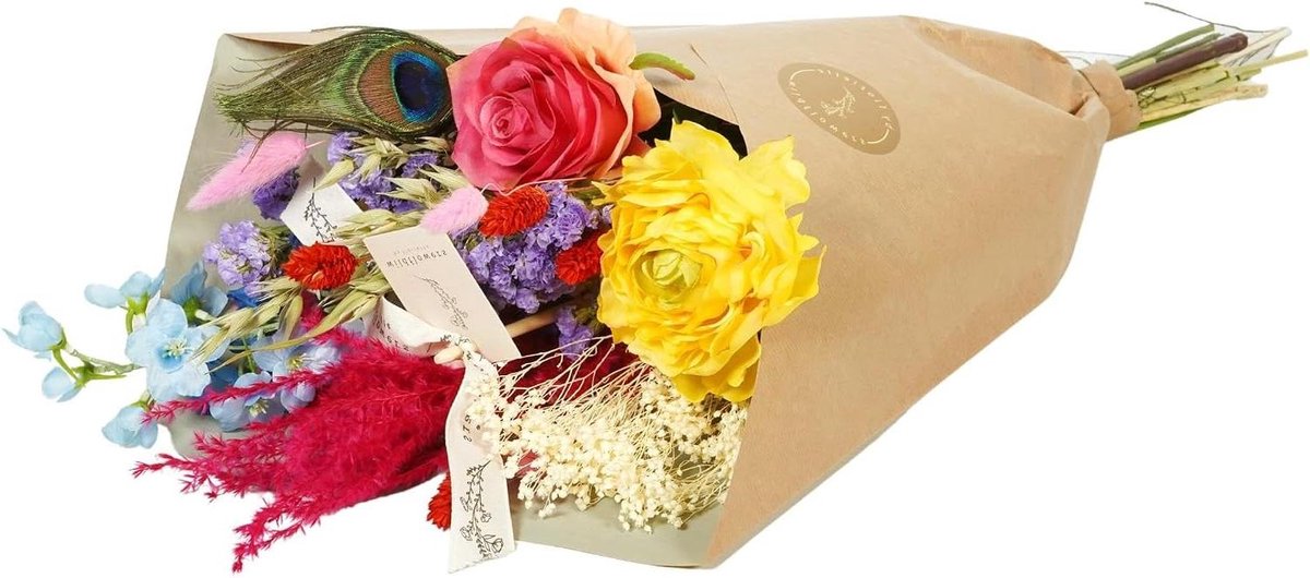 Droogboeket met zijde - Gedroogde bloemen - Interieur decoreren - Zomerse elegantie - 50-60cm - Multicolor