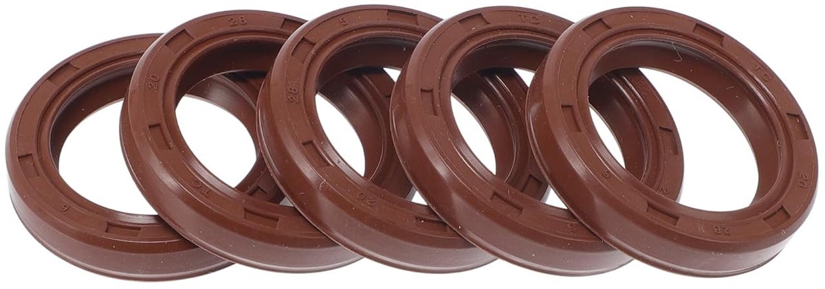 SnelShoppen - Universele olieafdichting TC dubbele lip met veerring van staal, 20 x 28 x 5 mm FKM-rubber bruin, 5 stuks, waterdicht, vuilafstotend, ol