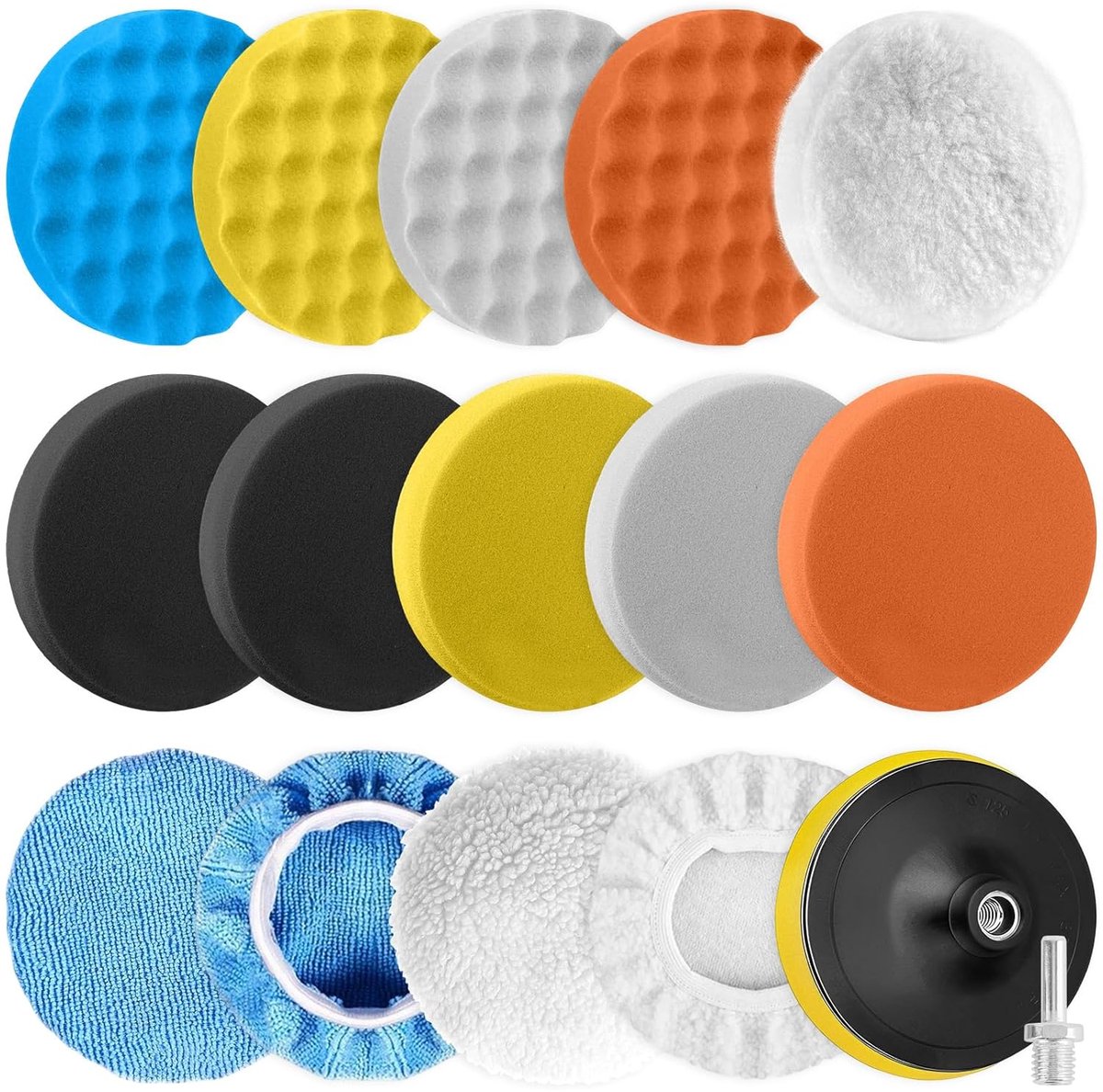 SnelShoppen - Car Polisher Kit 16-delige Polijstset 125mm met M14 Booradapter en Wol Waxpad voor Autopoetsen en Onderhoud