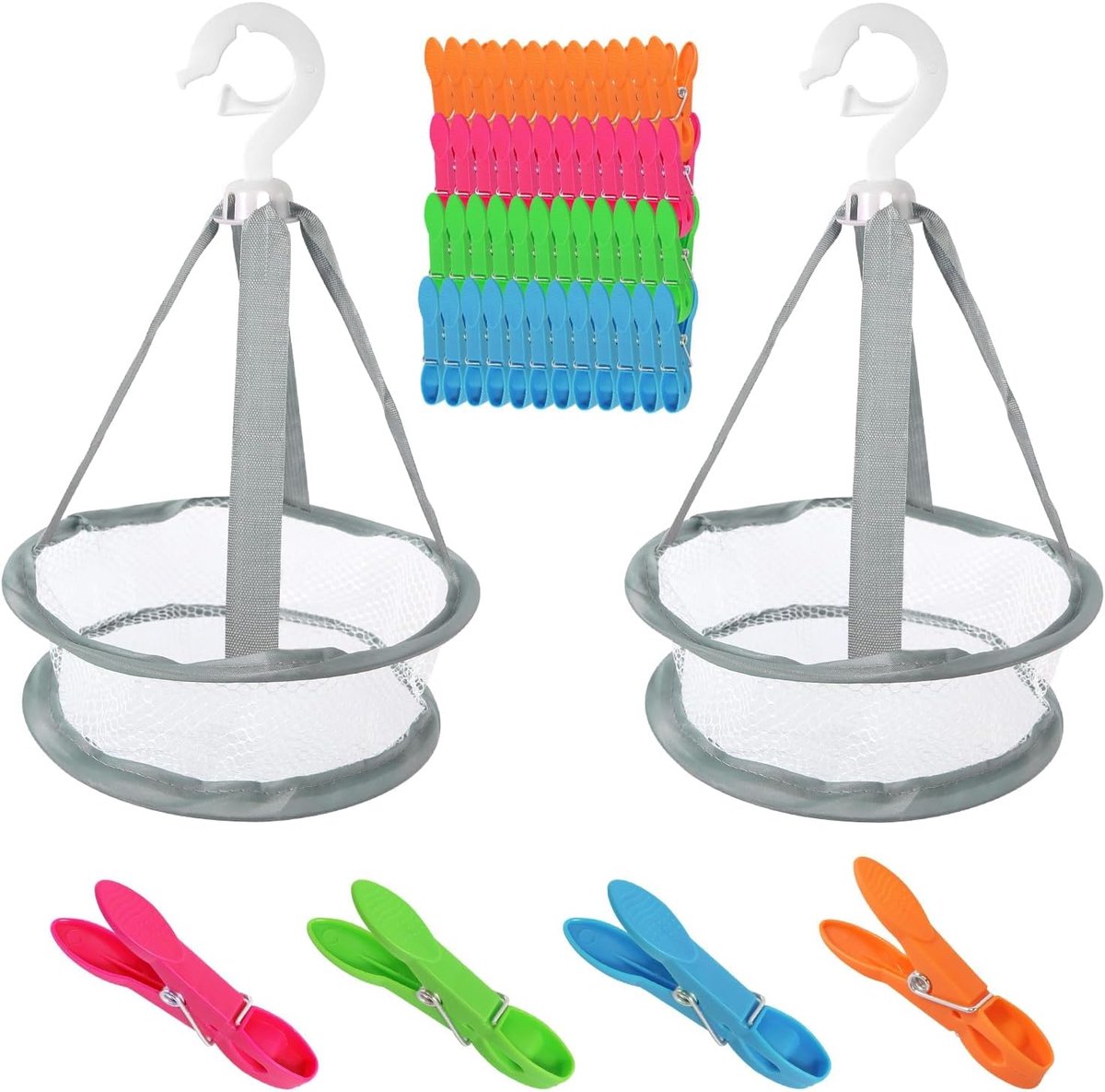 Clothes Pegs with Basket, 50 Pieces Clothes Pegs with Bag, Clamp Basket Without Print, Windproof Plastic Clothes Pegs - ShopVlot