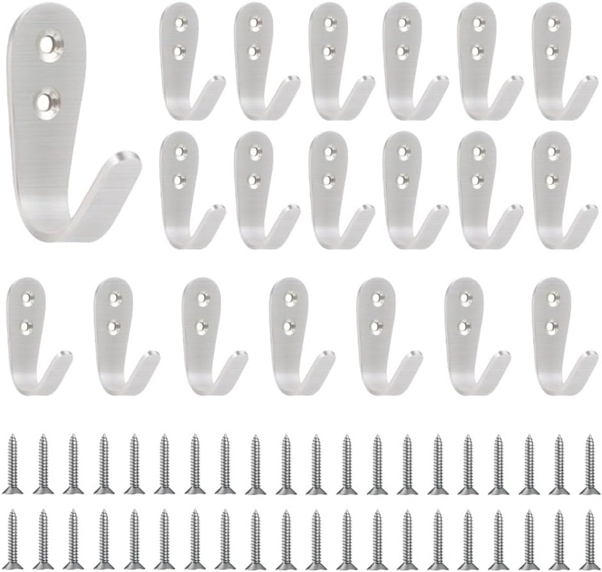 SnelShoppen - 20 Stuks Wandhaak, Metalen Haak, Zware Haak, Geschikt voor Badkamer, Keuken, Woonkamer, Slaapkamer, Studie, Kantoor, Kast, Deur, Inclusi