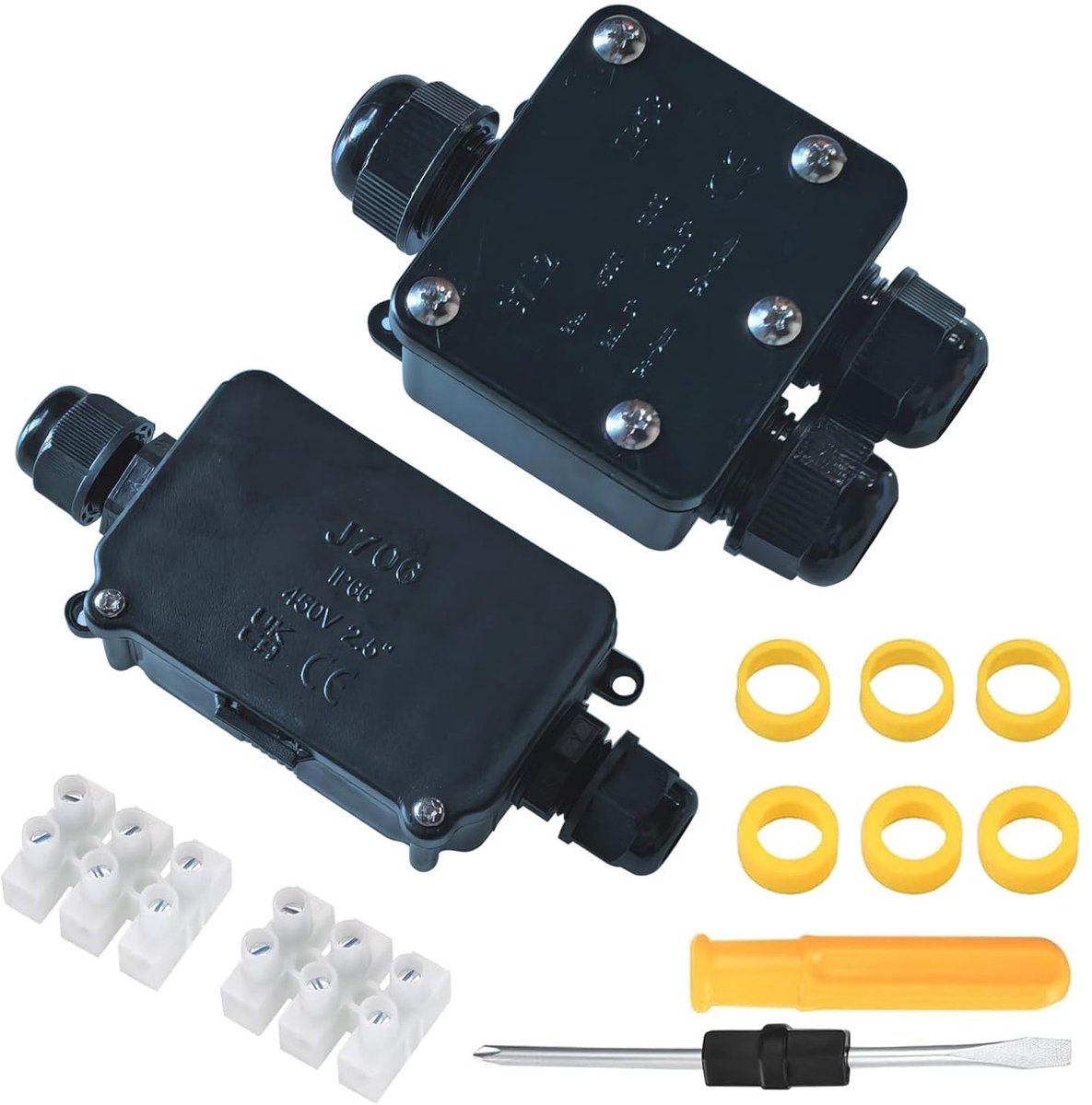 SnelShoppen - IP68 Waterdichte Aansluitdoos 3-Weg voor Ø 4-9 mm en Ø 9-15 mm Kabels, IP66 Elektrische Aansluitdoos, Buiten, 2-Weg met PG9 Schroefverbi