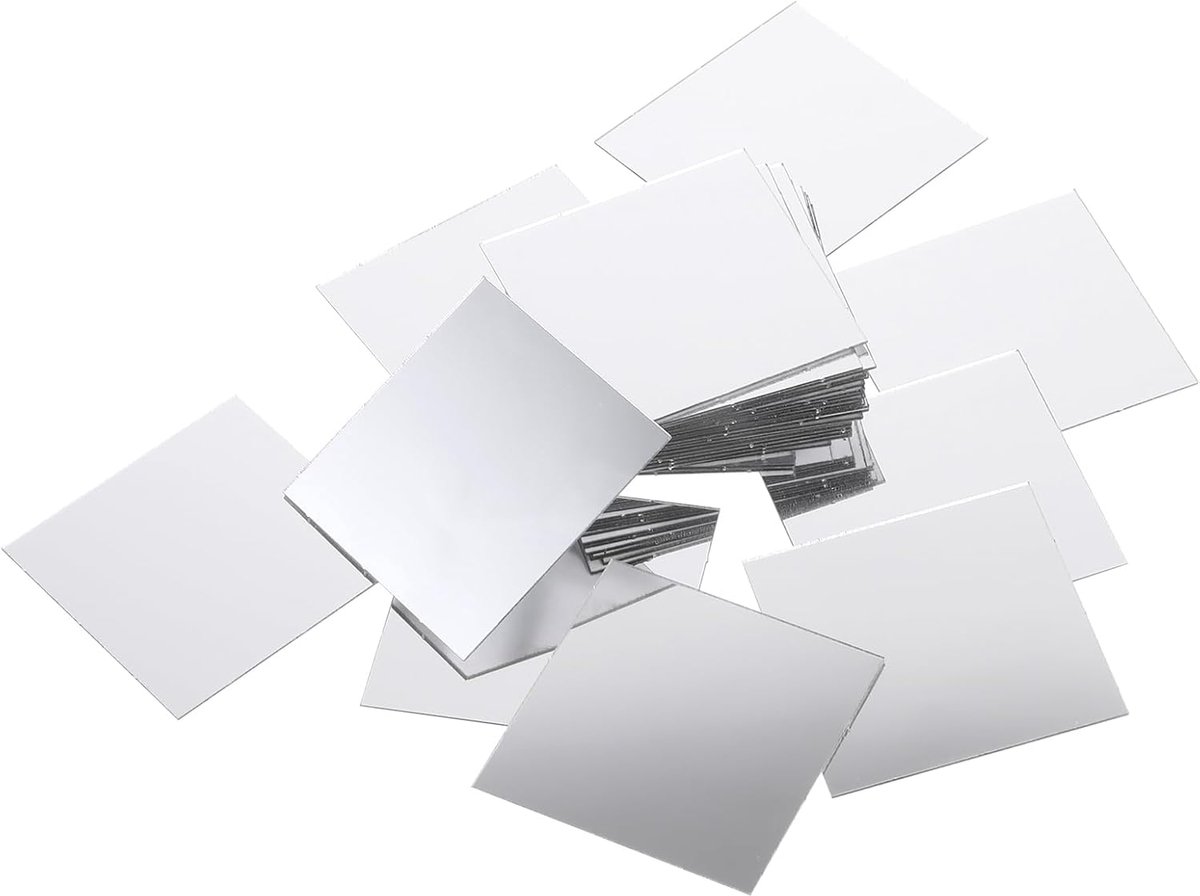 SnelShoppen - 50 Stuks Kleine Spiegels, 5x5cm Vierkante Zelfklevende Spiegelstickers, Mini Spiegeltegels voor Creatieve Klussen, Vierkante Spiegels, M