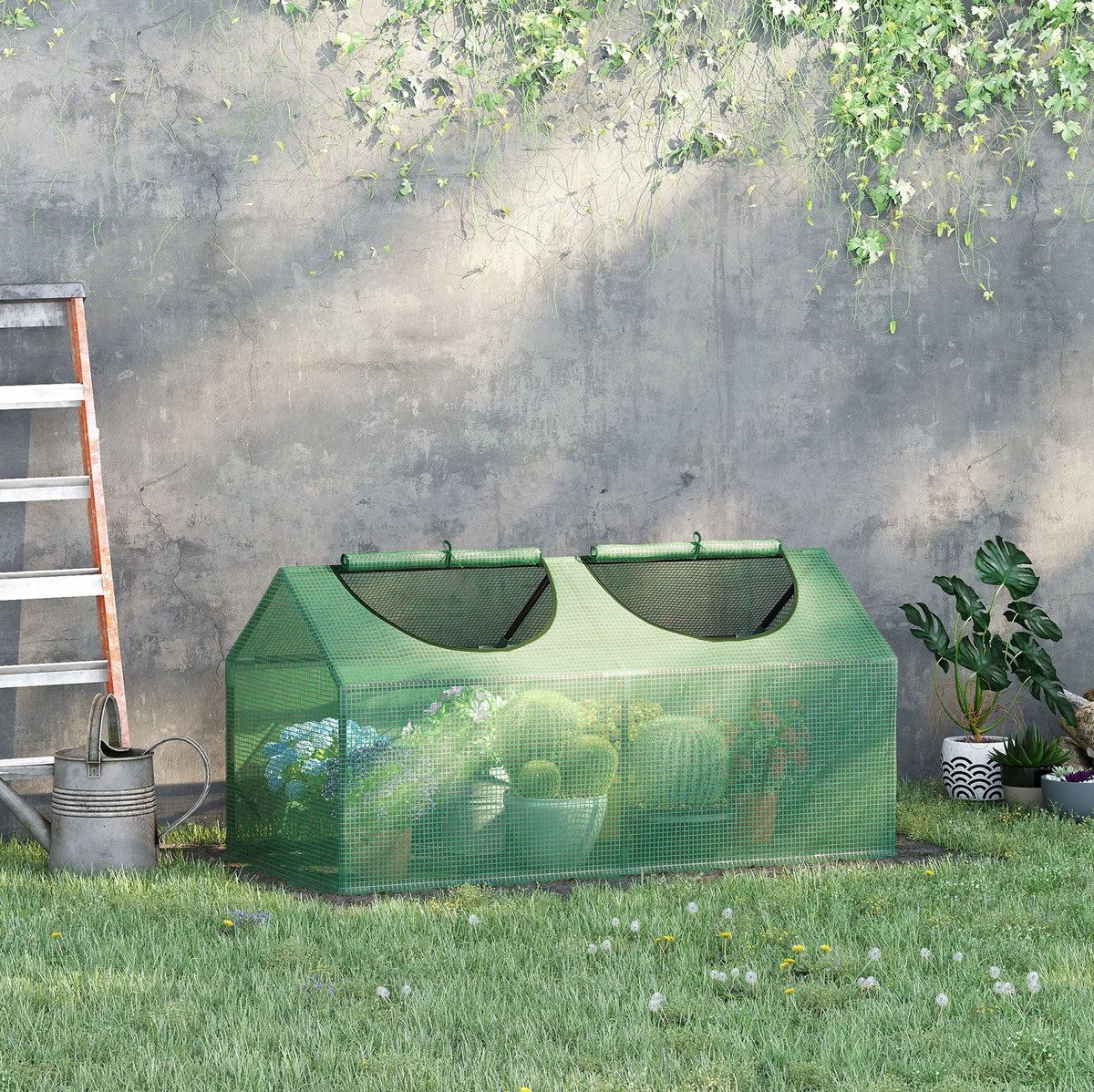 COVREO Tomatenkas 120x60x60 cm groen, staal met oprolbare ramen