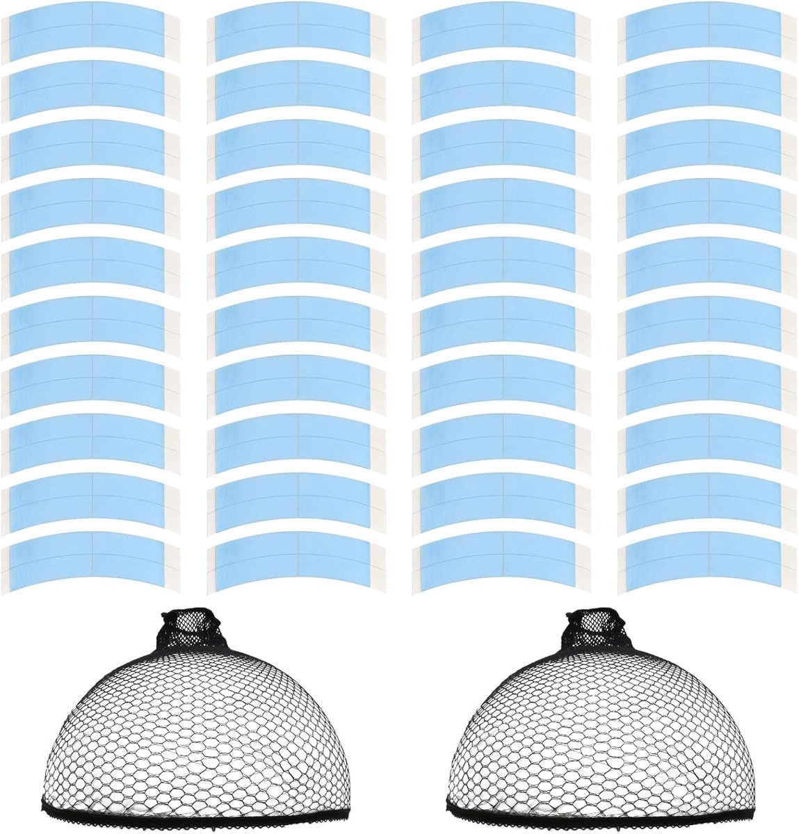 SnelShoppen - Toupee Tape 40 Stuks Dubbelzijdige Lijm Waterproof Extra Sterk met 2 Perücken Netten Voor Dagelijks Gebruik Feestjes en Optredens