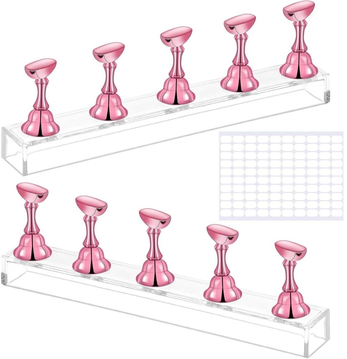 SSTRWGOOD Displaystandaard voor nailart – 2-delige set – Acrylhouder voor nagels – Geschikt voor press-on nagels – Magnetische standaard – Inclusief dubbelzijdige tape – Ontworpen voor nailart – Nagelaccessoire – Roségoud