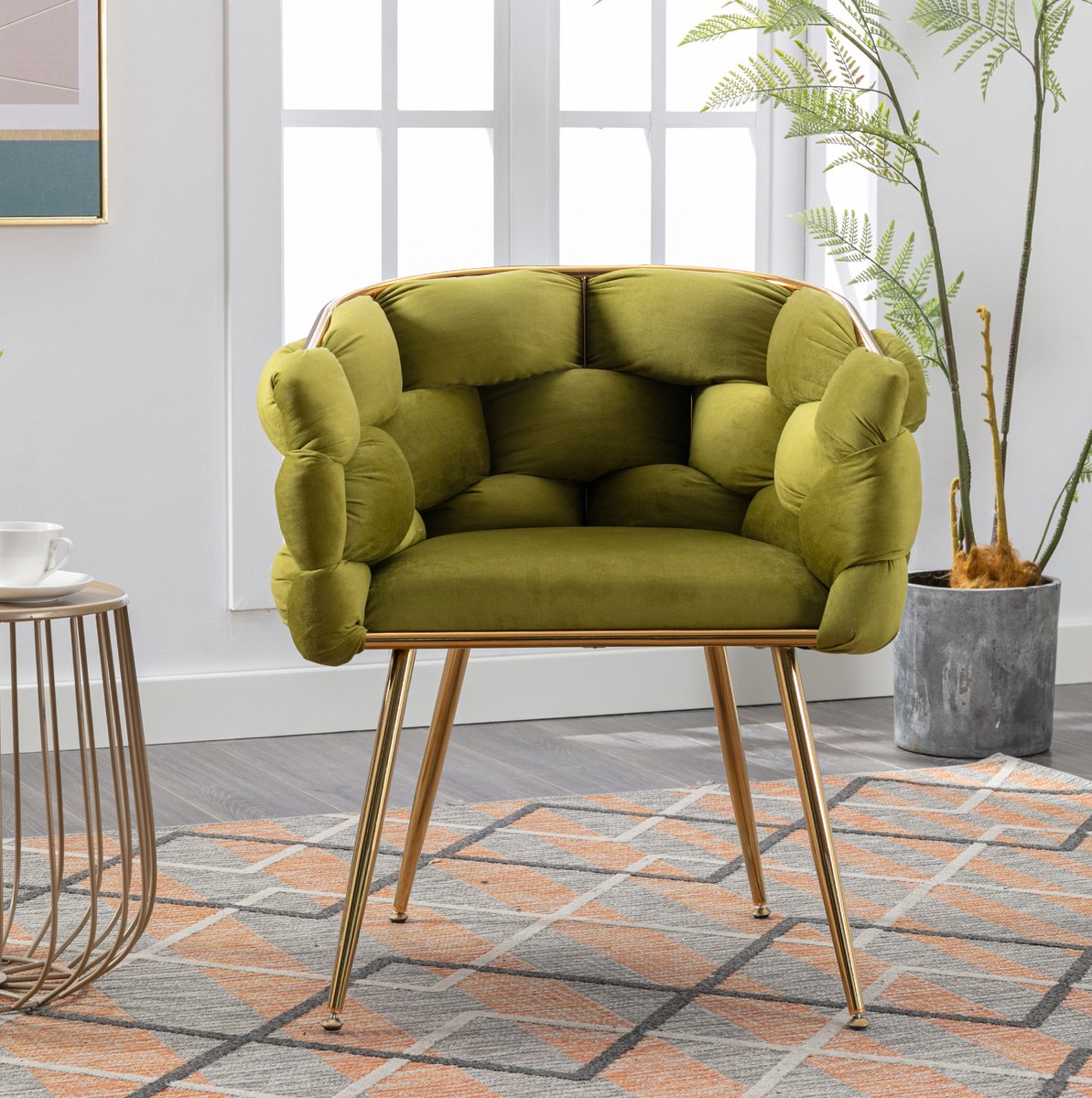REDOM - Fauteuil - Fluwelen bekleding - Met armleuningen - Metalen poten - Moderne stijl - Woonkamer en slaapkamer - Metaal en velvet - Olijfgroen - 58 x 59 x 75 cm