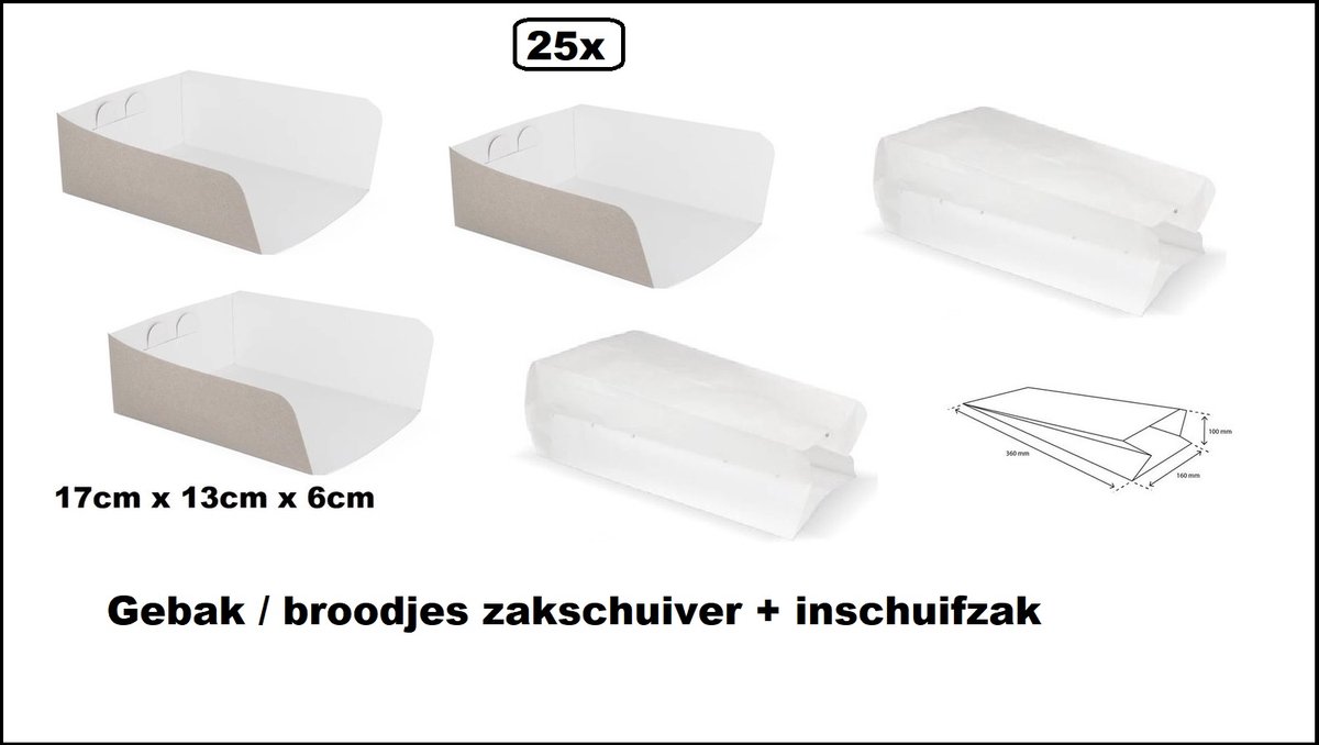 25x Gebak / broodjes zakschuiver + zak inschuiver wit - Gebak belegde broodjes food