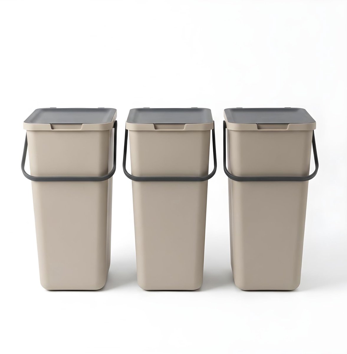 Omgoods - Ruimtebesparende Afvalscheidingsset 3 x 32L, Beige