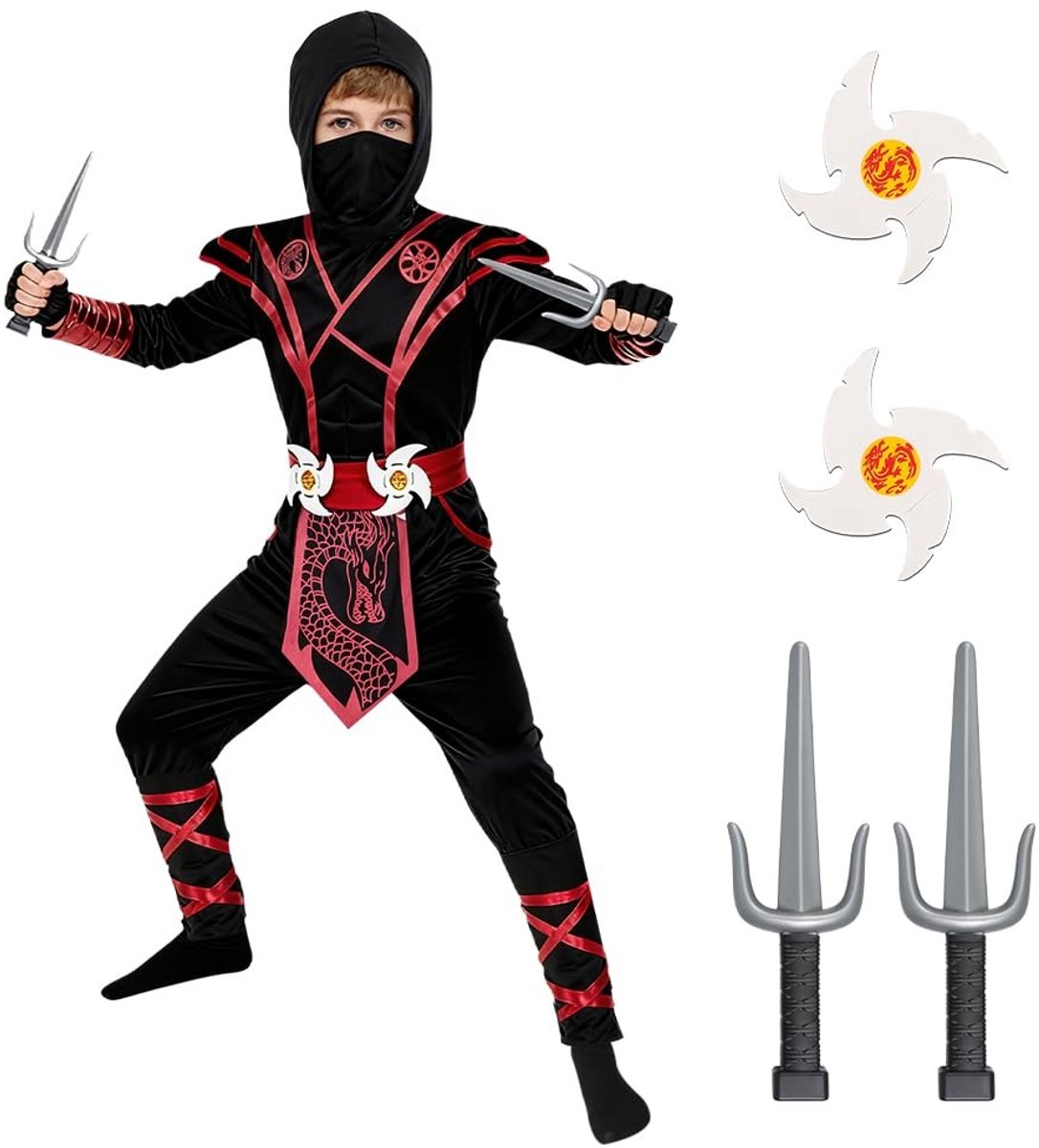 Omgoods - Kinderen Ninja Kostuum Set met 13 Onderdelen
