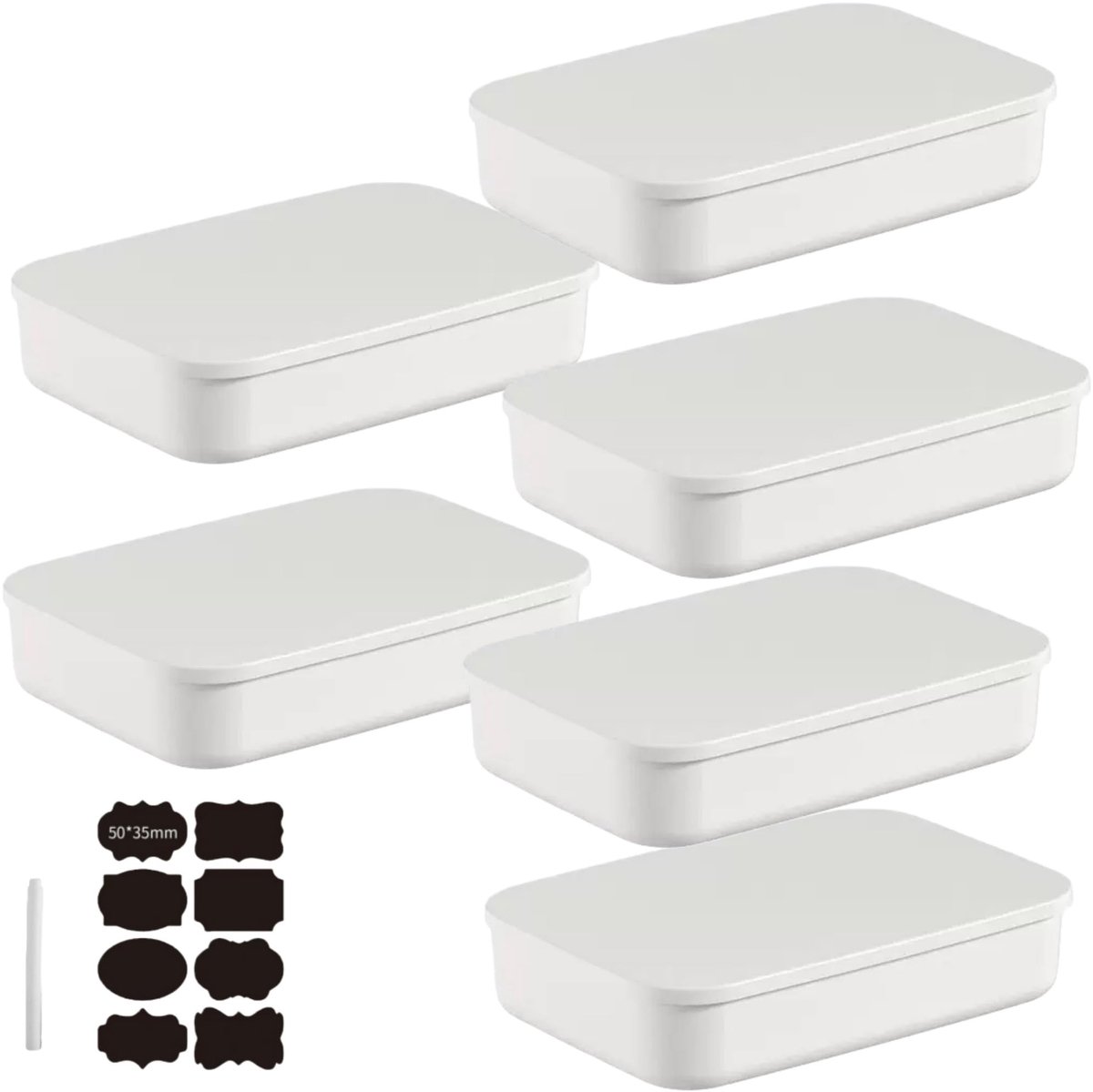 Omgoods - Set van 6 Opbergdozen met Deksel voor Keuken en Badkamer