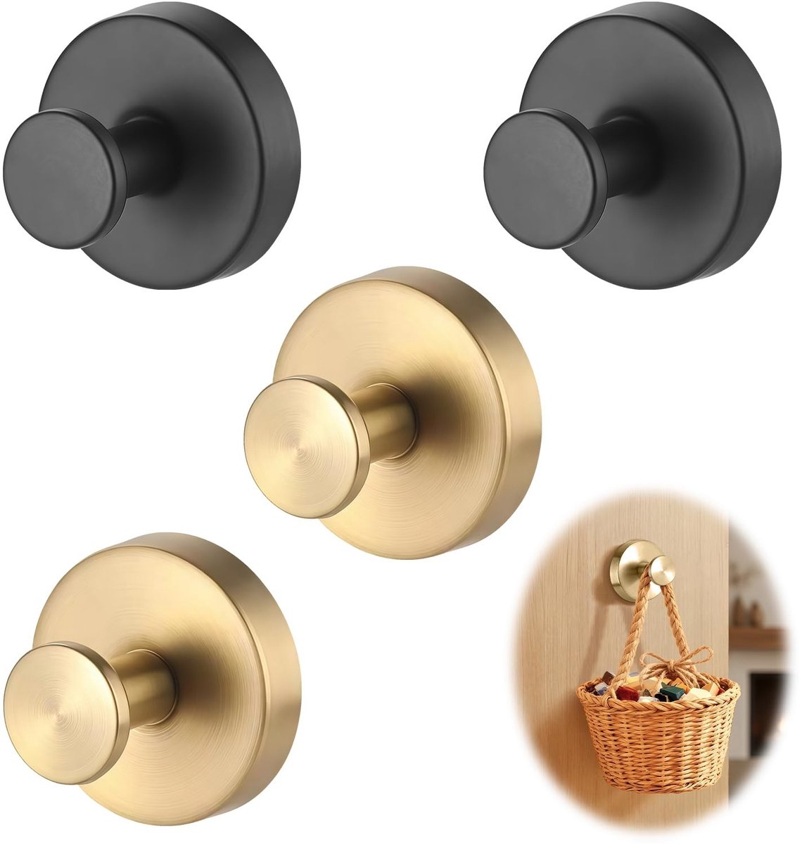 Omgoods - Set van 4 Extra Sterke Zuignap Haken RVS Goud voor Badkamer en Keuken