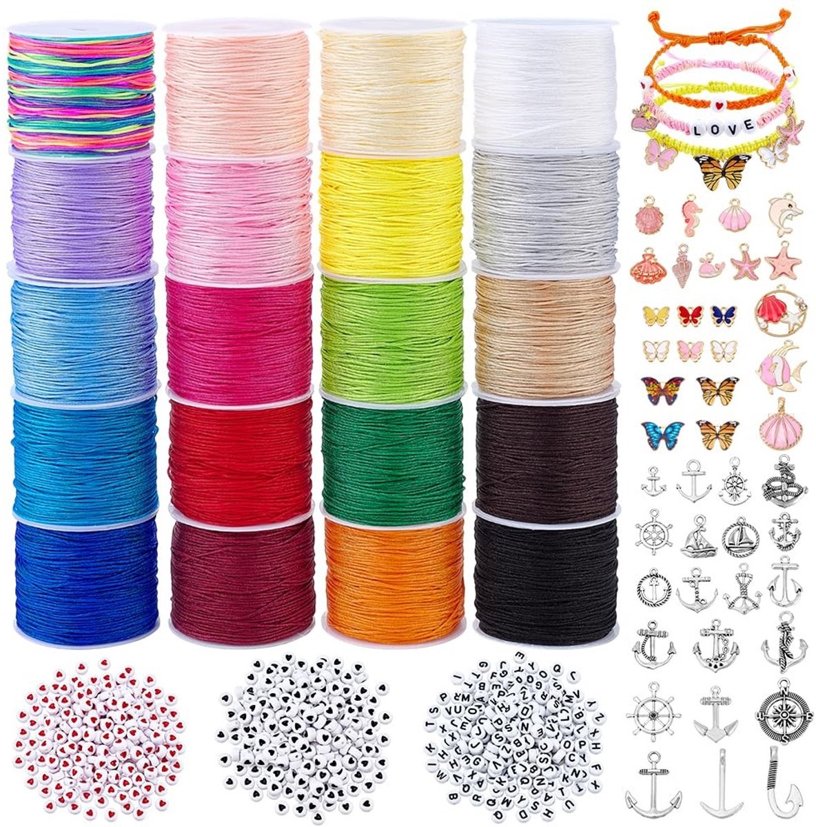 Omgoods- Nylon Draad 20 Rollen - Kralendraad 1 mm - Sieraden Handwerk - Armband Fabricagekit - Gemengde Kleuren - DIY Set