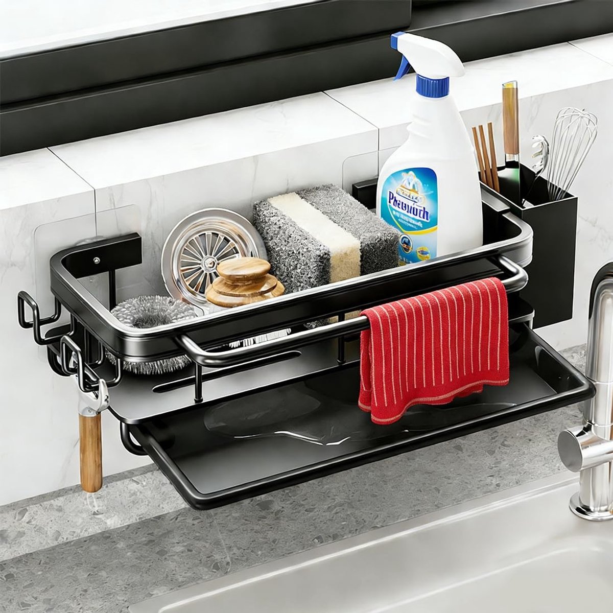 Omgoods - Keukenspoelbakorganizer met Sponshouder en Afvoerplaat
