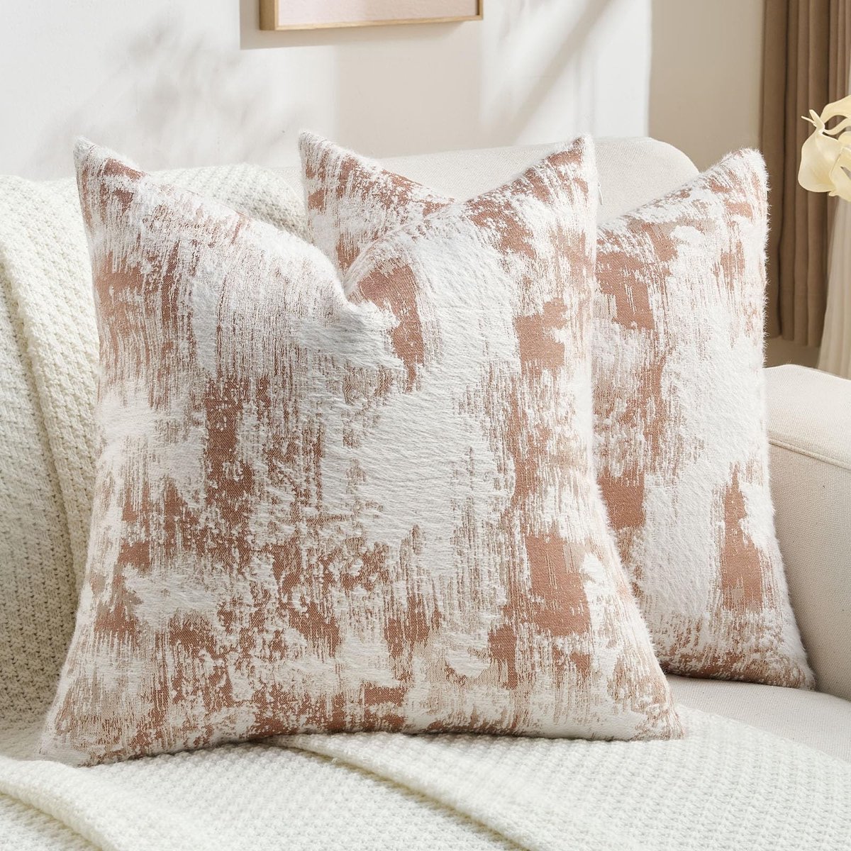Omgoods - Set van 2 Cashmere Kussenhoezen 60x60 cm Roest Rood Wit