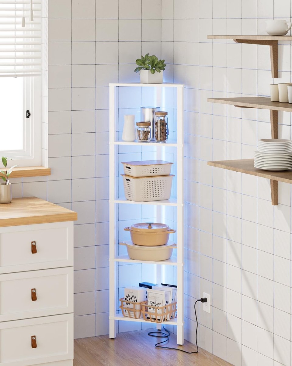 Omgoods - 5-laags Hoekrek met LED Verlichting voor Ruimtebesparing