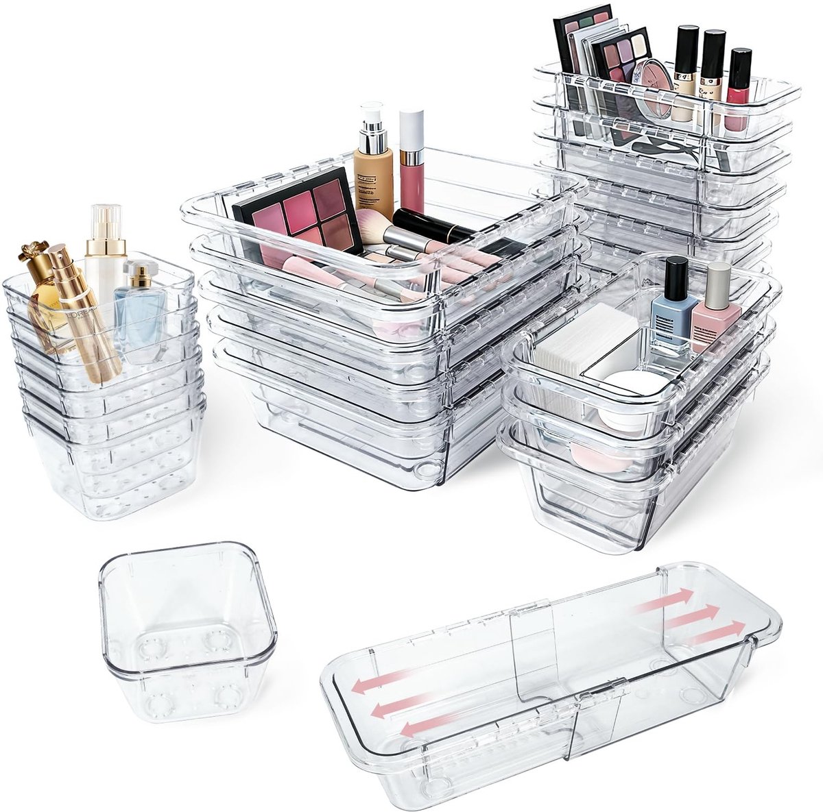 Omgoods- Lade-organizer 14 Stuks - Make-up Organizer - Lade Organizer Bakjes - Organizer voor Kleding - Organizer voor Badkamer - Verstelbare Maten - Lades