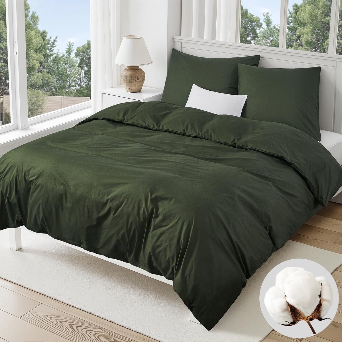 Omgoods - Bedlinnen Set 220 x 240 cm - 100% Katoen, Olijf Groen met Rits