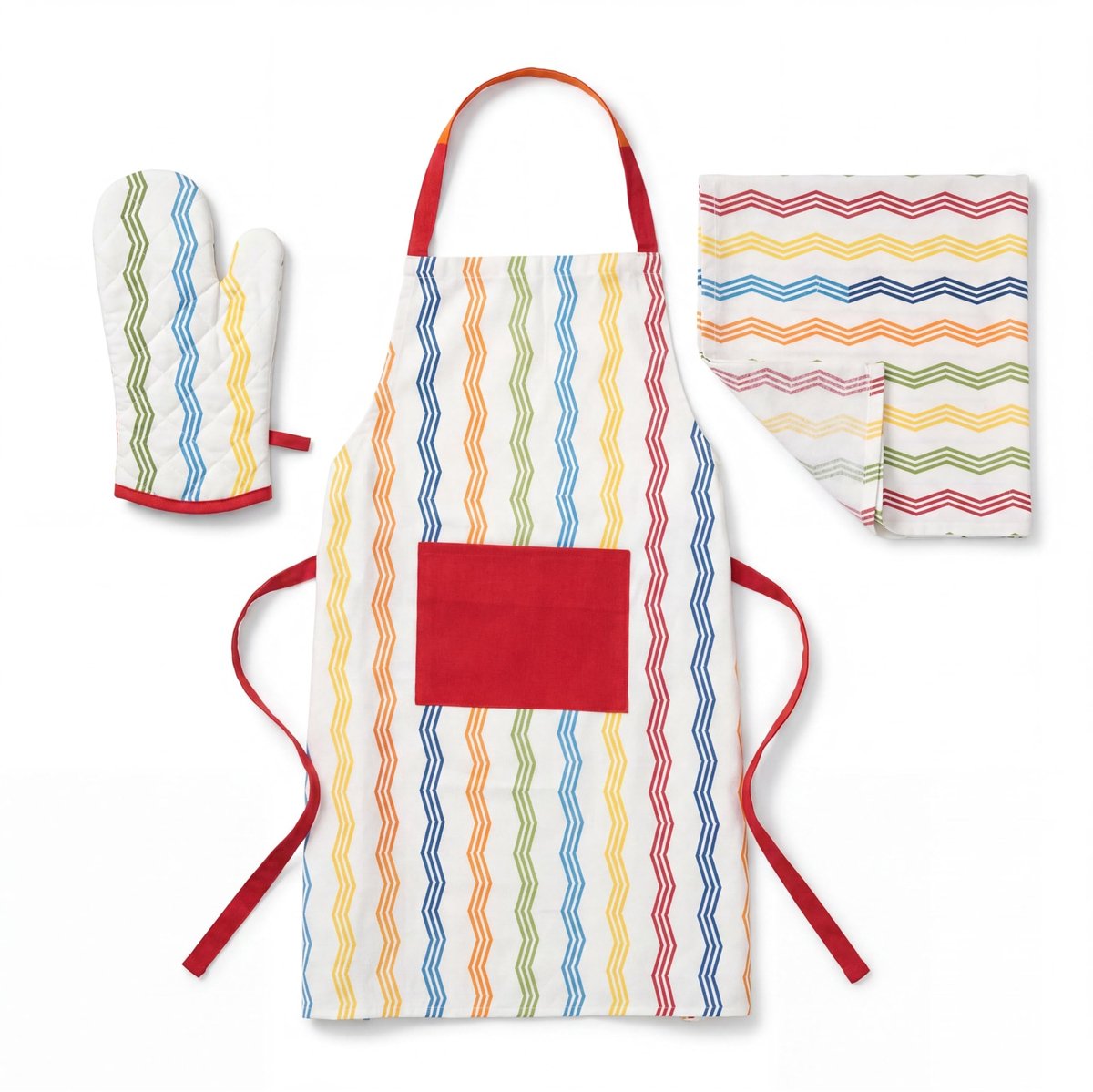 Omgoods - 3-delige Keuken Set met Schort, Ovenwant en Keukenhanddoek