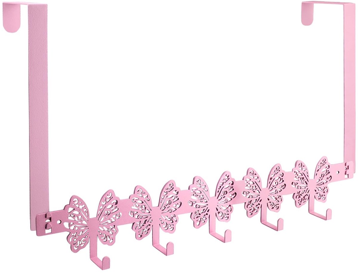 Omgoods - Over-de-deur Hakenrek Vlinder Design 5 Haken Roze