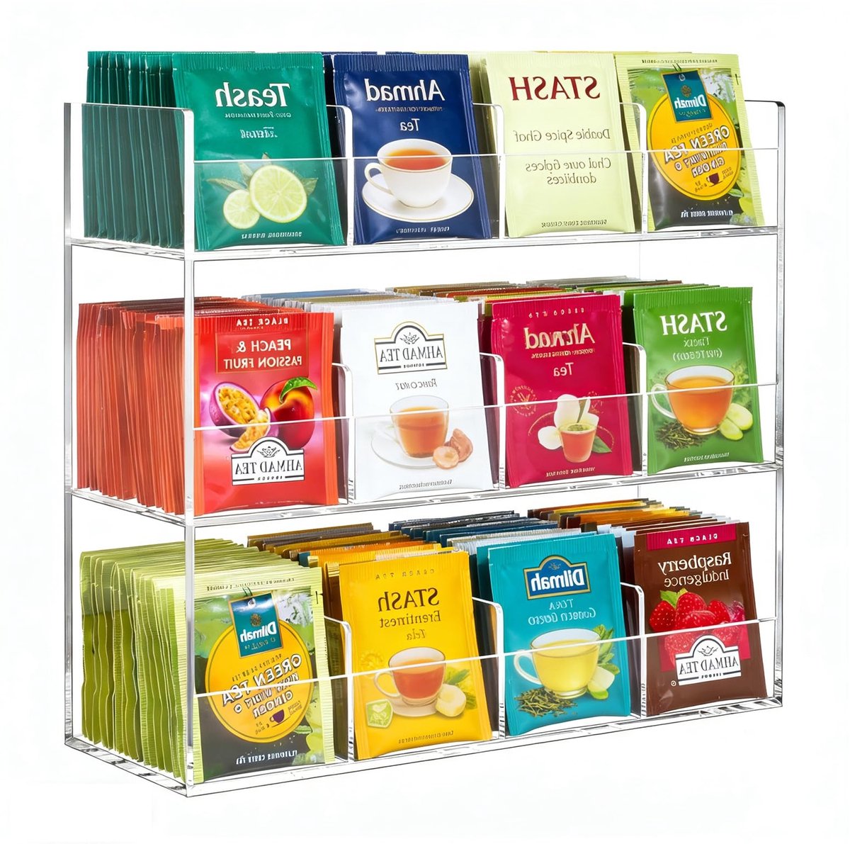 Omgoods- Theezak-organizer 12 vaks - Acryl - Transparant - Ruimte voor 216 theezakjes - Stijlvolle thee-opslag - Duurzaam en robuust - Theedoos