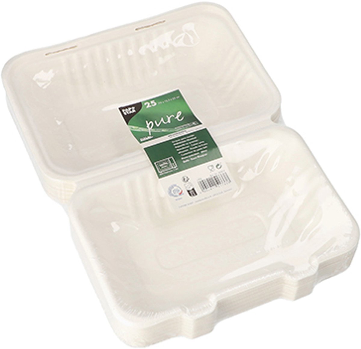 25 Menuboxen suikerriet pure 1-vaks 7,9 cm x 23 cm x 15,5 cm wit