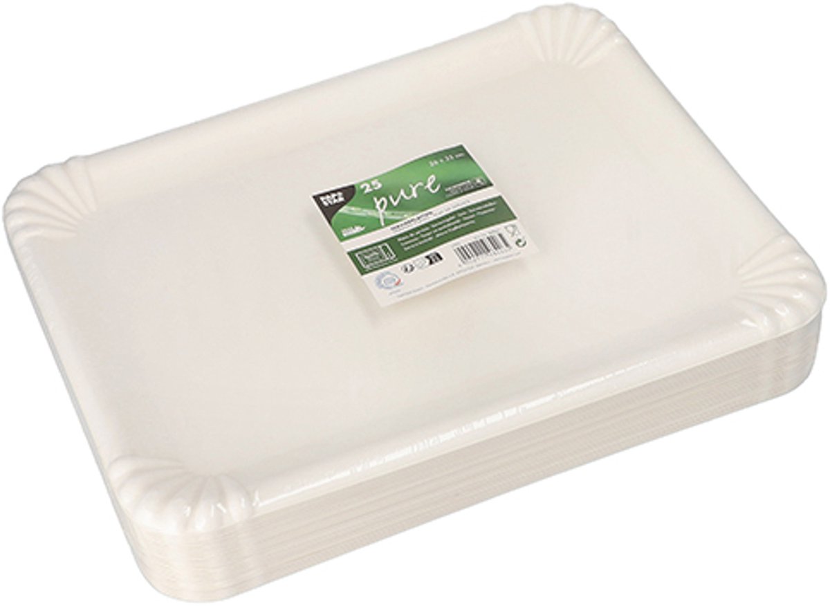 25 Serveerschalen, suikerriet pure hoekig 26 cm x 35 cm wit