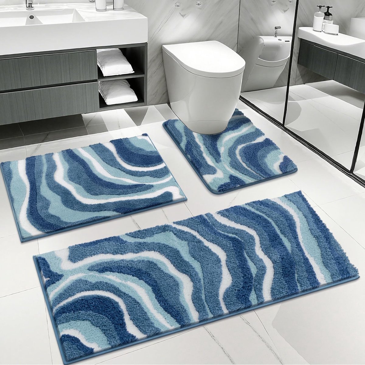 Omgoods- Badmatset 3-delig - Antislip Badkamermat - Zachte Microvezel - U-vormig Toilettapijt - Super Absorberend - Wasbaar