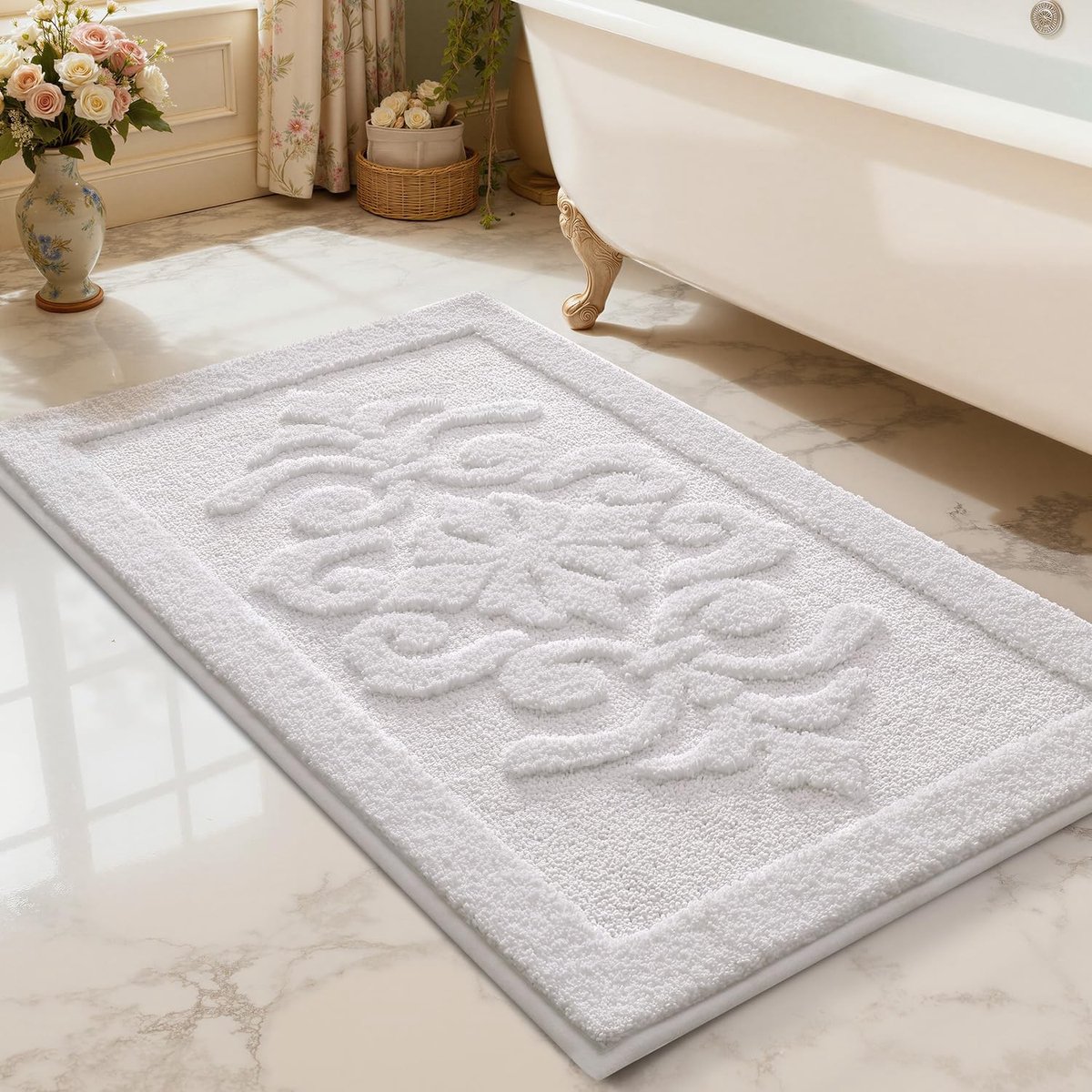 Omgoods - Antislip Badmat van Microvezel, Ultra Absorberend en Wasbaar, Wit 60 x 90 cm