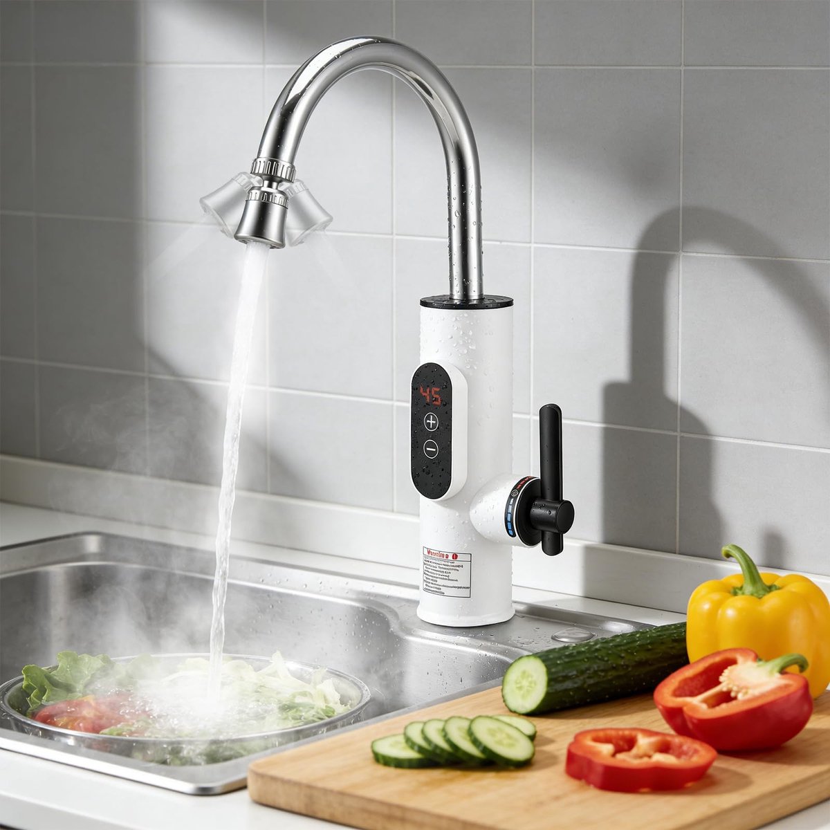 Omgoods - Elektrische Keukenkraan met Doorstroomboiler en LCD Temperatuurweergave