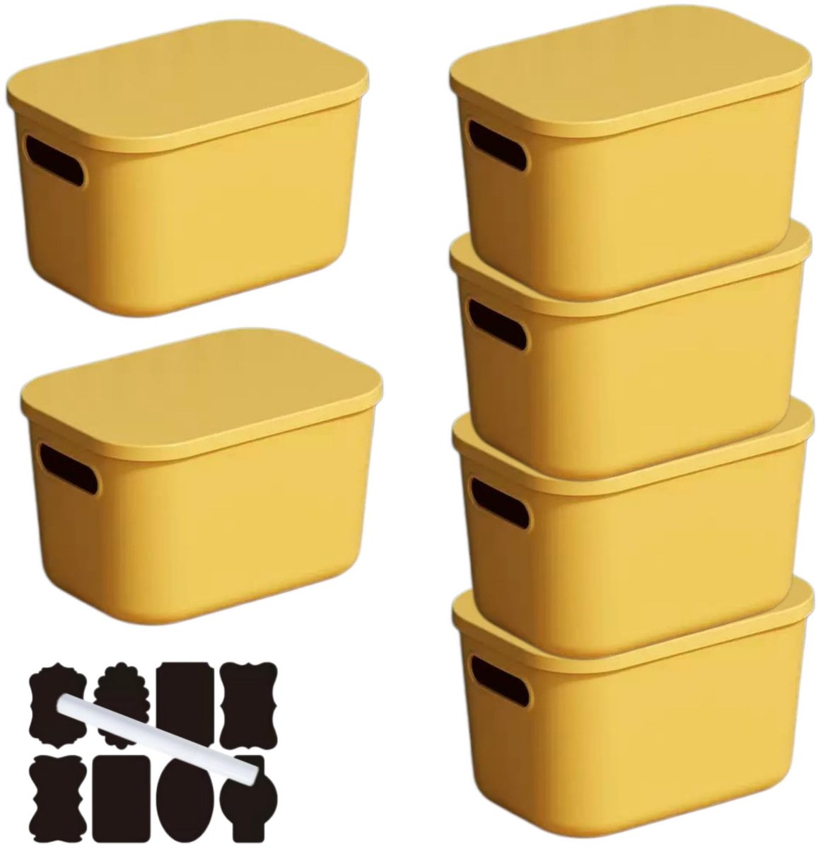 Omgoods - Set van 6 Stapelbare Opbergdozen met Deksel (Geel)