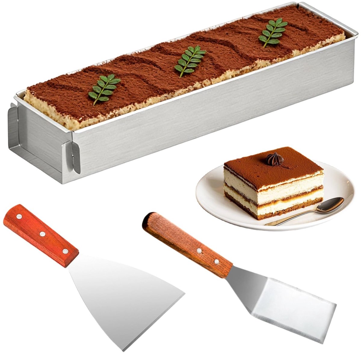 Omgoods - Rectangular Stainless Steel Baking Mould - Tiramisu Vorm met Spatula