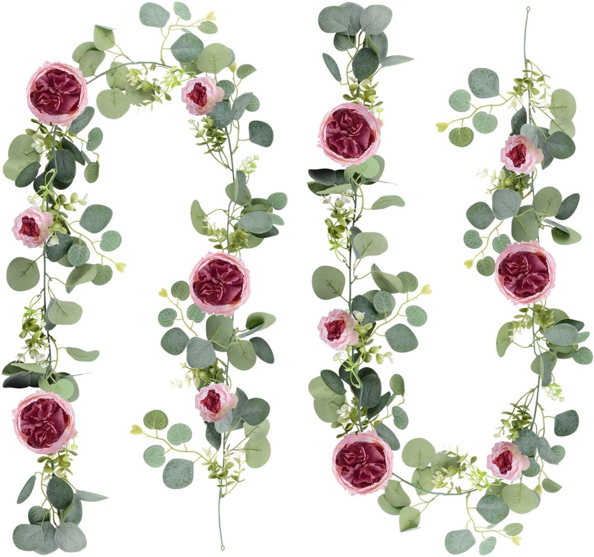 Omgoods - Kunstmatige Eucalyptus Bloemengirlande met Pioenrozen, 2 Stuks voor Decoratie