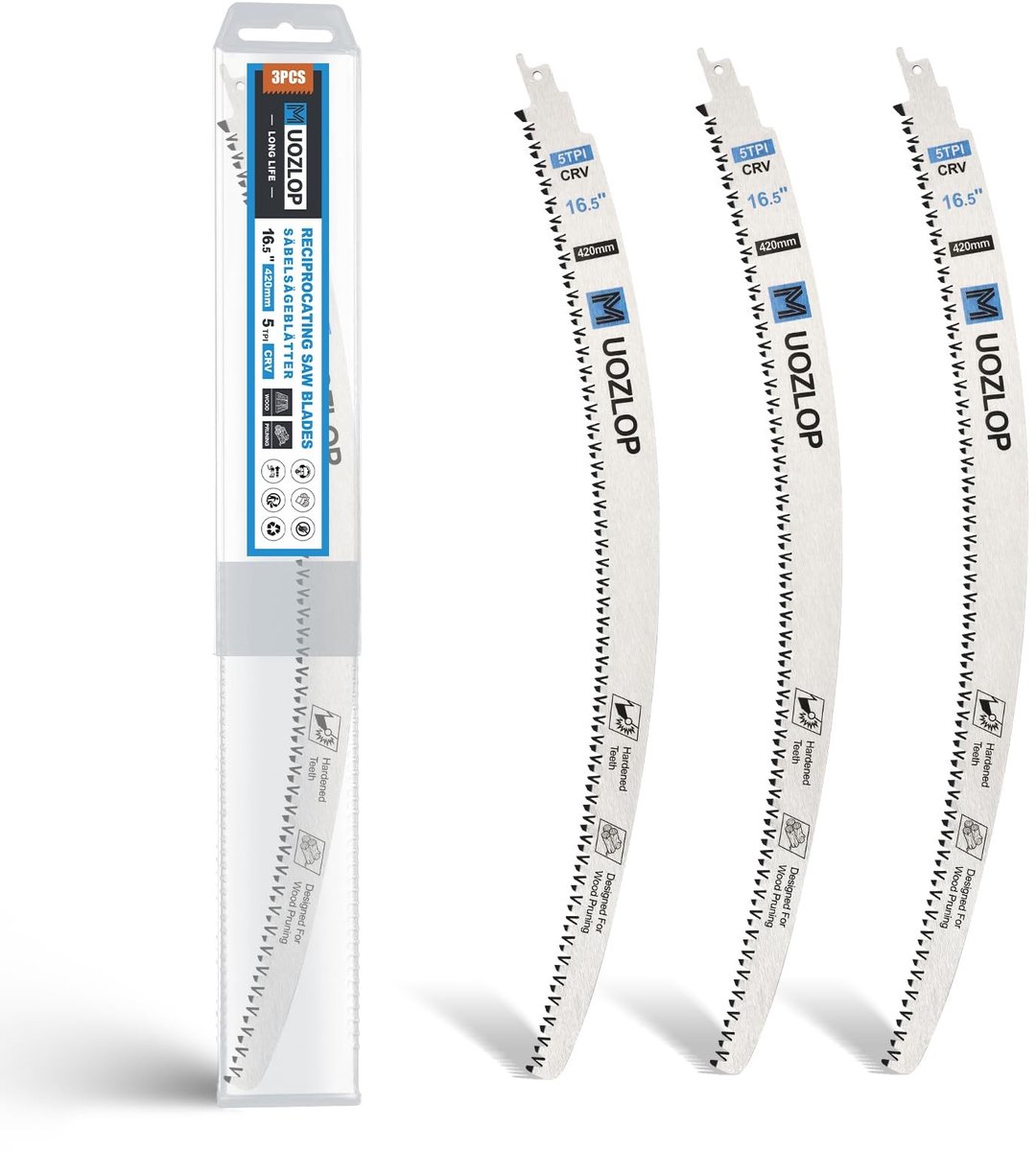 Omgoods- Reciprocityzaagbladen 420 mm - Set van 3 - Japanse Tanden - 5 TPI - Snoeien van Bomen - Schokbestendig Ontwerp - Zaagbladen