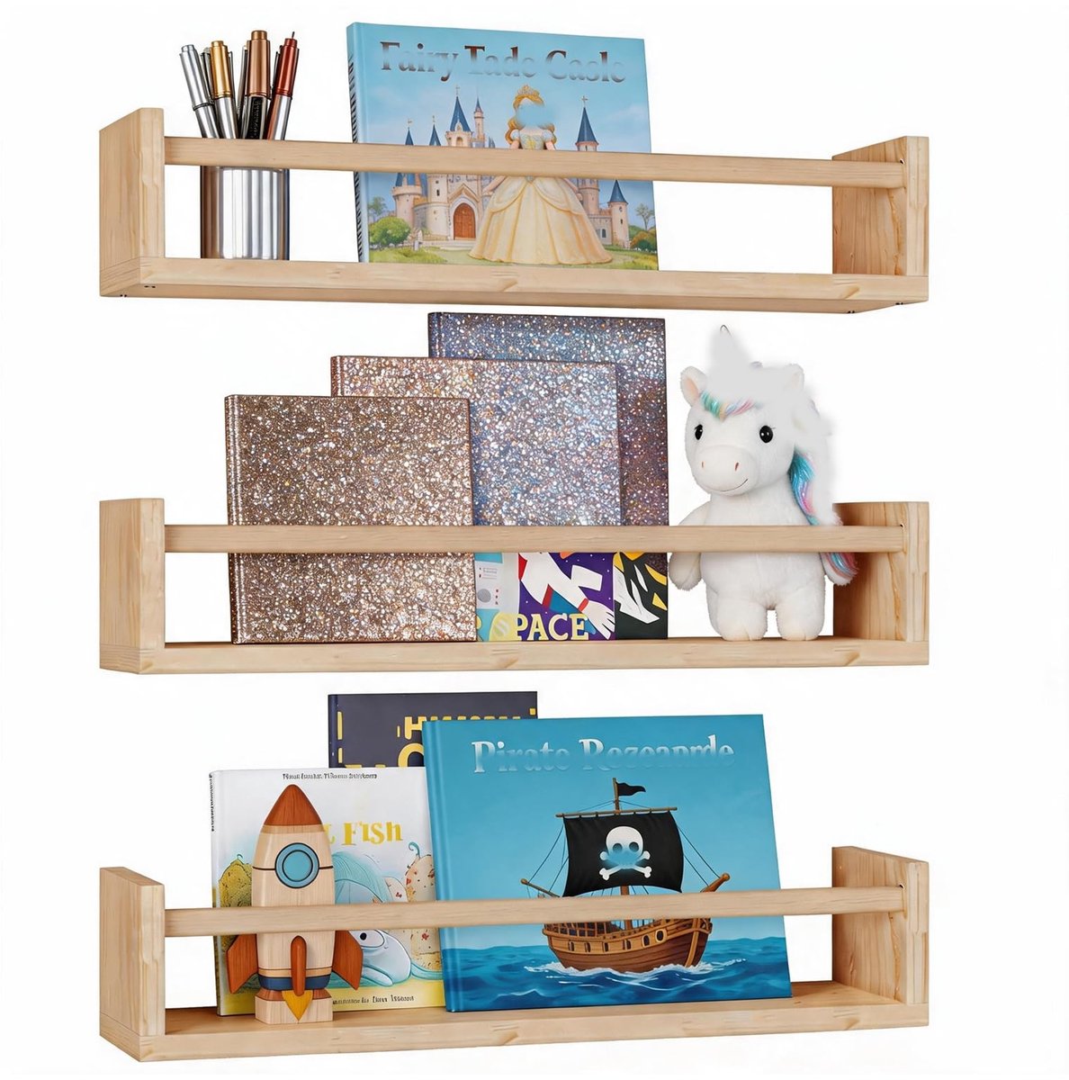 Omgoods - Boekenkast voor Kinderen - Wandplank Set van 3 voor Kinderkamer