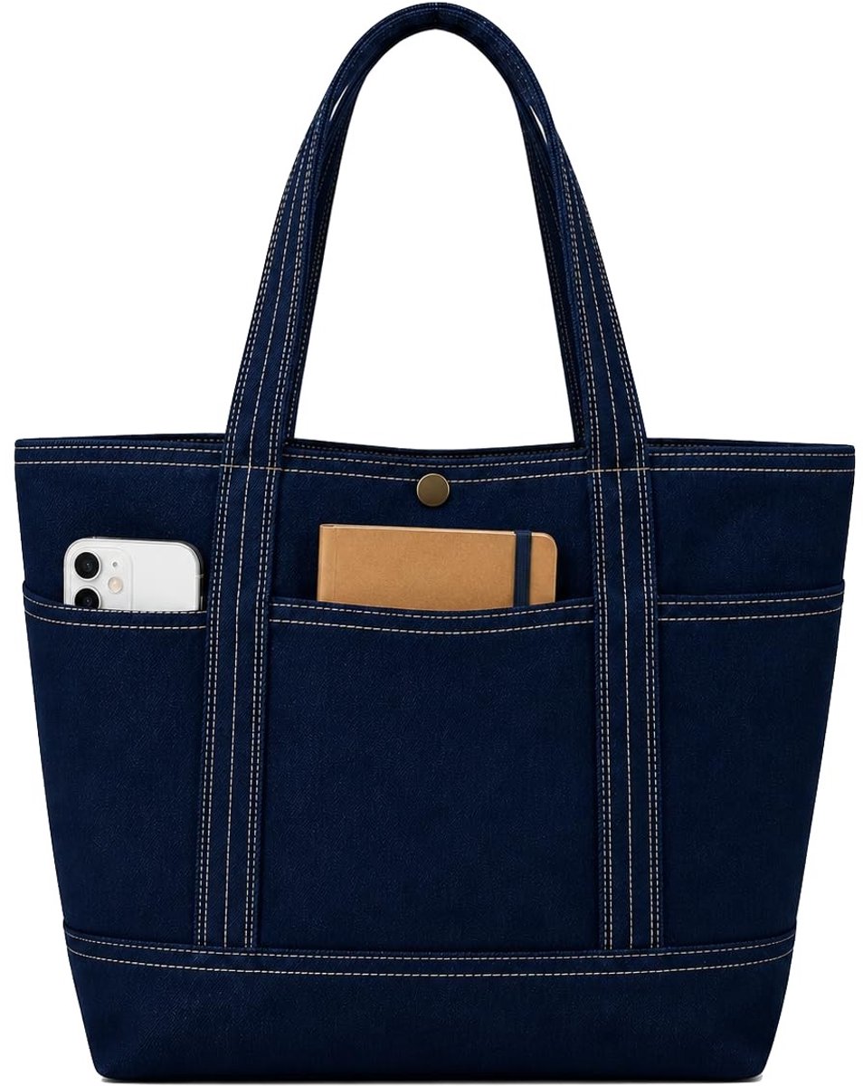 Omgoods - Robuuste Jeans Shopper met Vakken voor Dagelijks Gebruik