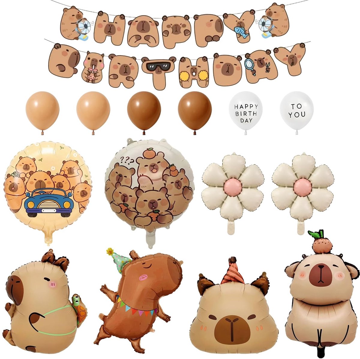 Omgoods - Capibara Verjaardagsballonnen en Slinger Set