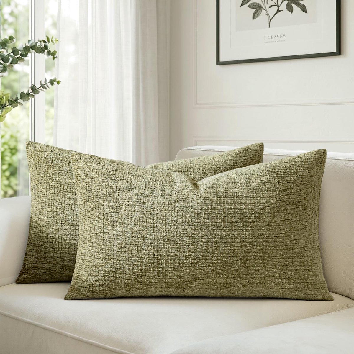 Omgoods - Set van 2 Chenille Kussenhoezen 30x50 cm Lichtgroen
