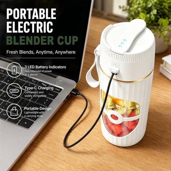 Omgoods - Draagbare Blender 400ml met 10 Roestvrijstalen Messen van Omgoods — afbeelding 4